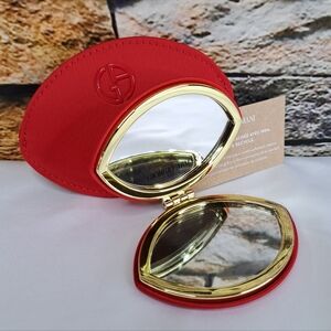 GIORGIO ARMANI COMPACT DOUBLE MIRROR GOLD INCASED SIGNATURE LOGO 2-PIECE SET